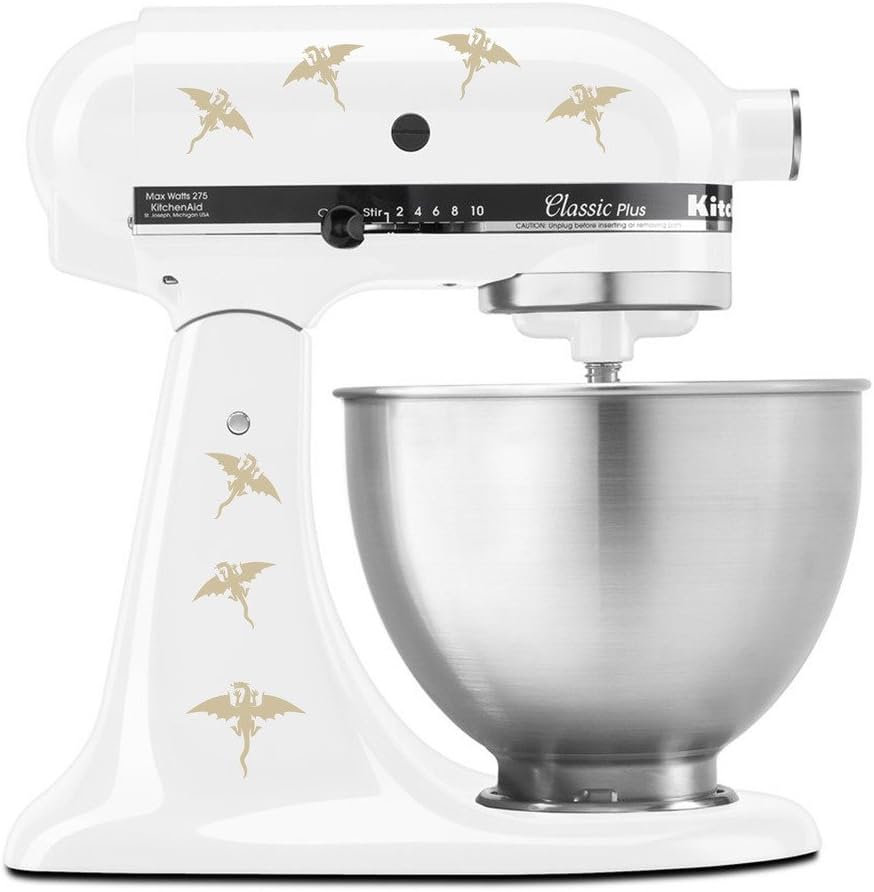 Dragons Flying with Wings Pattern - Vinyl Decal Set for Kitchen Mixers - Silver image 5