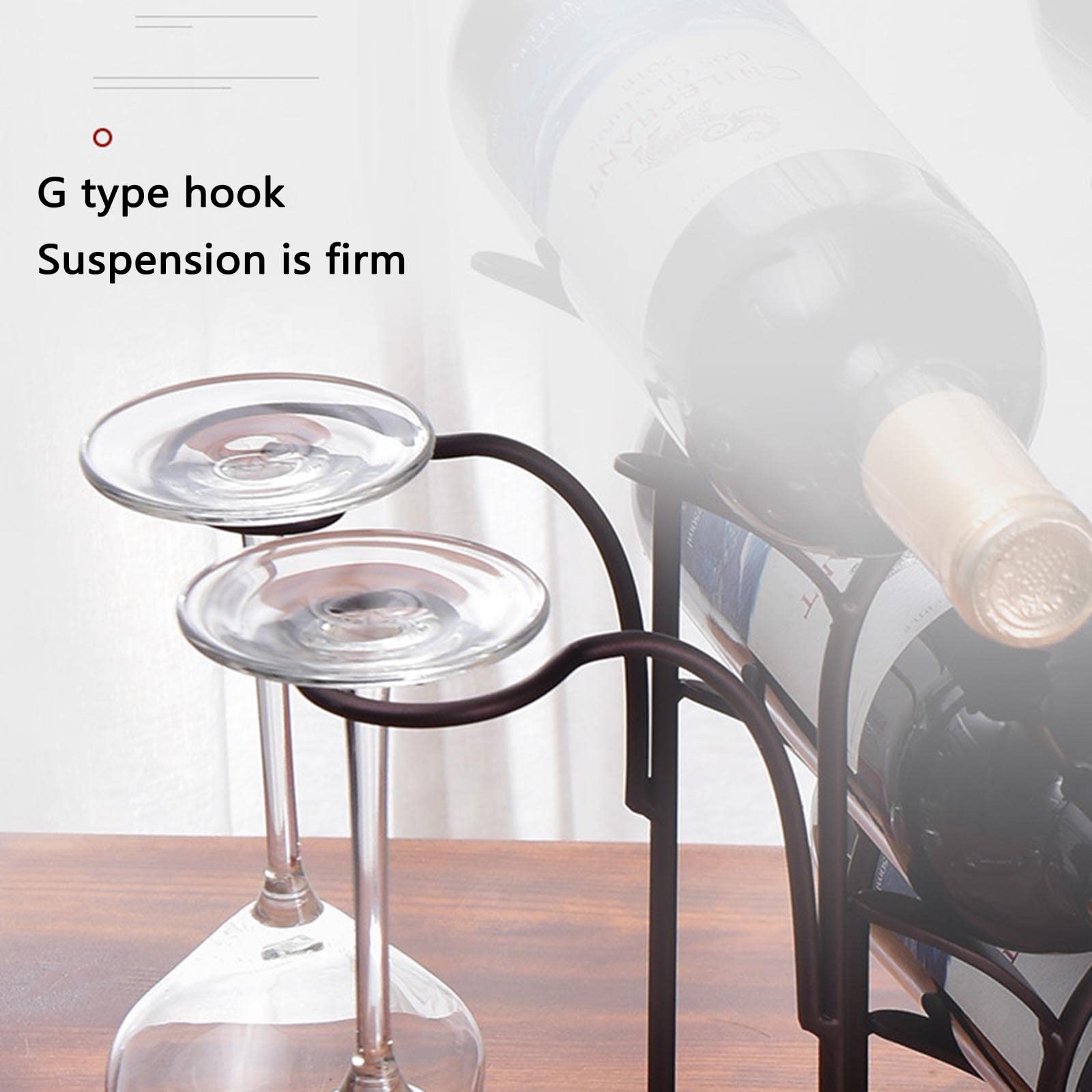 JUSHZ Botelleros Y Armarios para Vino Botellero Verticales Madera Soporte para Copa De Vino Metal Decoración Hogareña (34x16x33.2cm,Brown)
