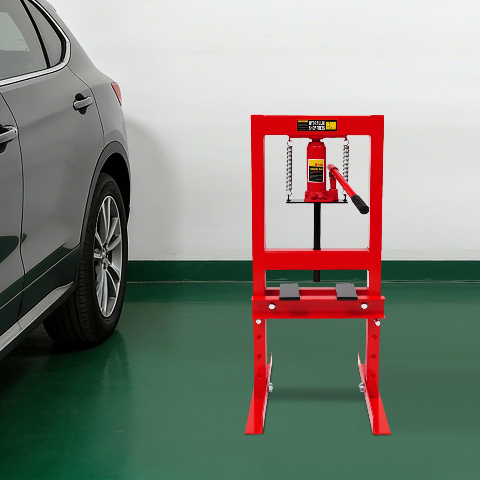 Prensa hidráulica de taller, prensa hidráulica 6T con placas y altura variable, prensa de marco de coche, prensa de elevación de altura manual para taller de automóviles y taller mecánico