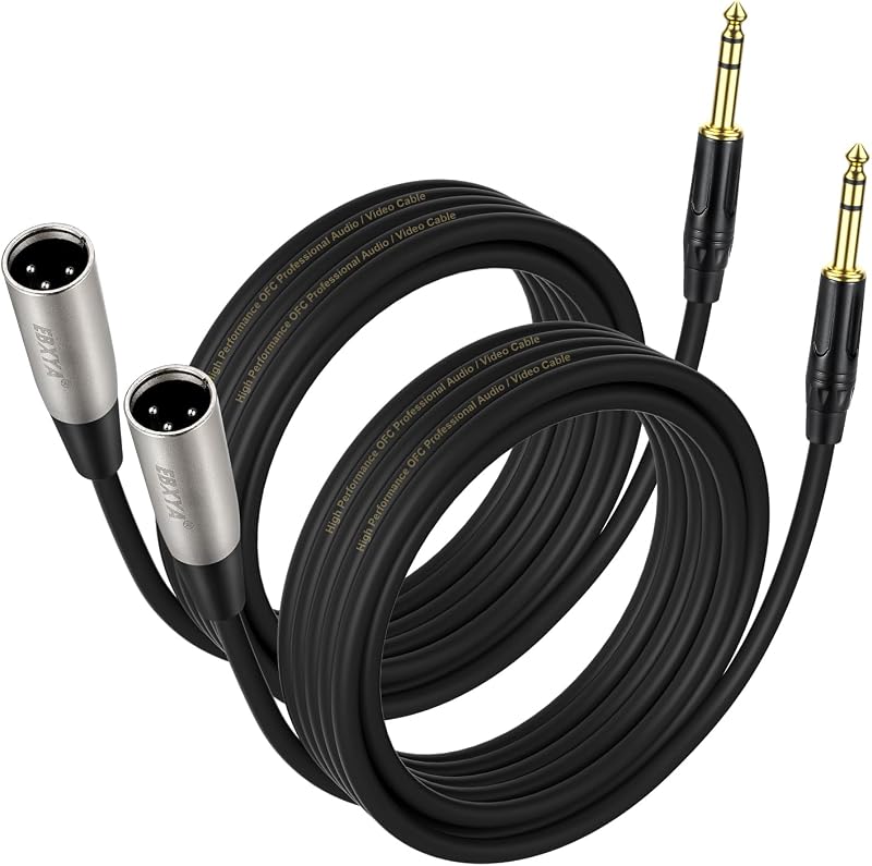 1/4" TRS to XLR Male 3-Pin Auido Cable 6ft, XLR to 6.35mm Jack, 2 Packs | Balanced Male to Male, for Speaker, Mixer, Power Amplifier