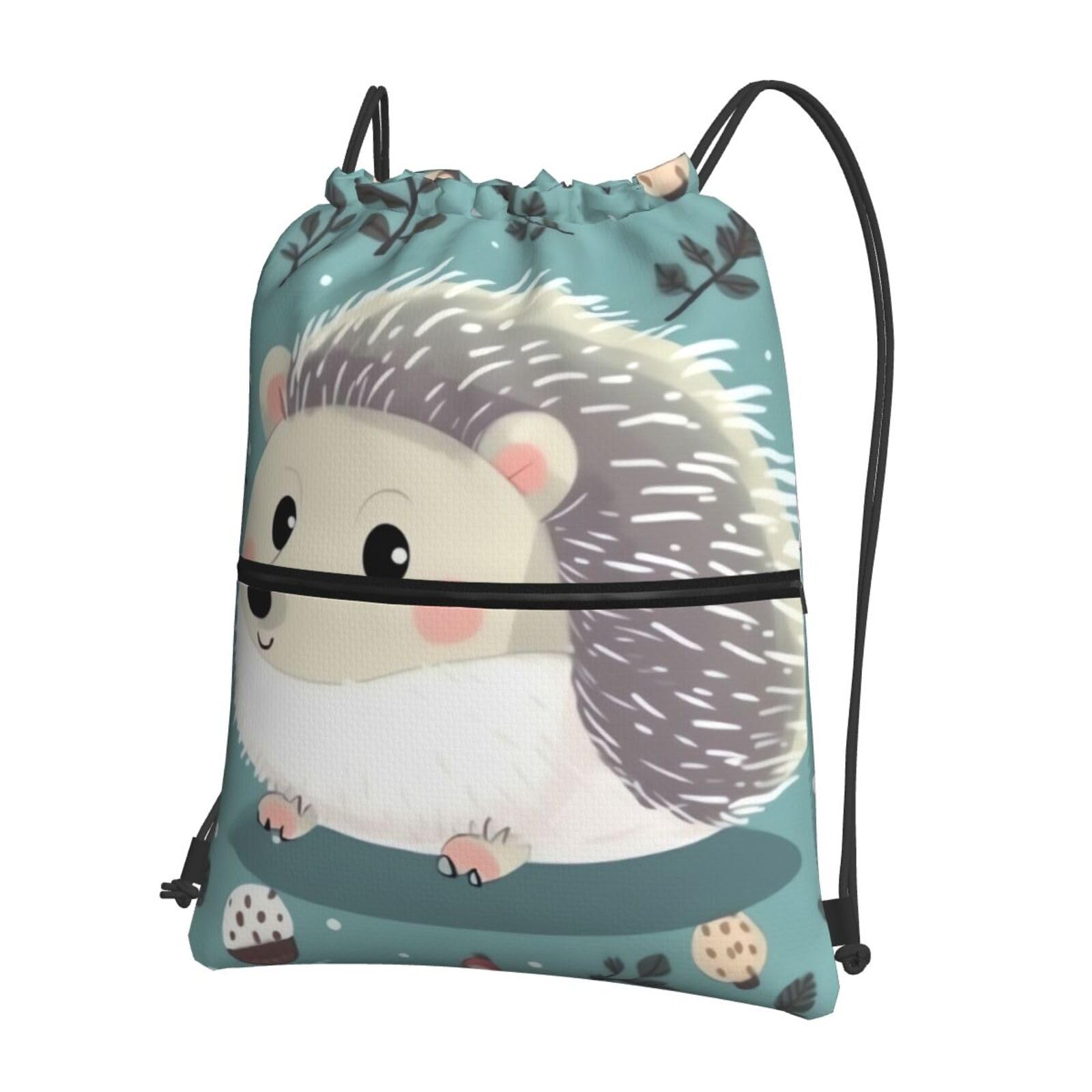 Hjtrw Unisex Black Drawstring Backpack String Bag Sackpack Waterproof Sports Gym Bag Cute Cartoon Hedgehog Cinch Sack, One Size, Travel Backpacks