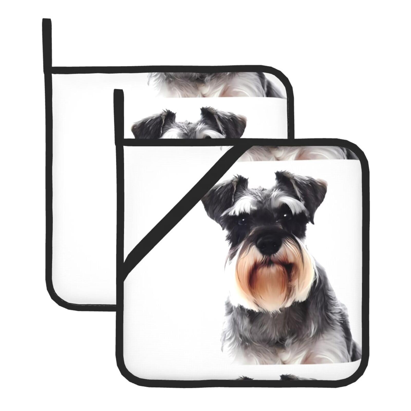 HJFCZH Well-behaved schnauzer Prints Square Hot Pads for Kitchen - Waterproof Heat Resistant Potholders, Thick Trivet Covers with Hanging Loops, Oven & Grill Dish Protectors (2-Pack)
