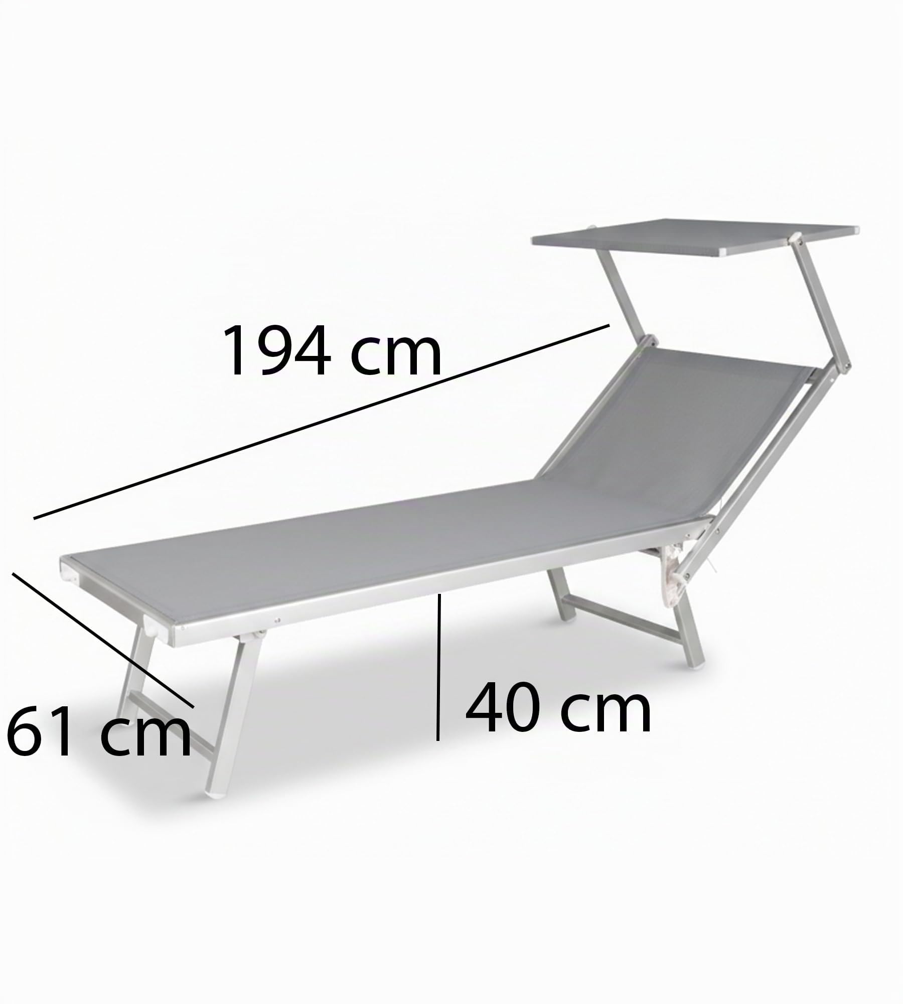 Lettino spiaggia mare prendisole pieghevole professionale Alluminio MAIORCA, misura XL da stabilimento balnerare (Gray)
