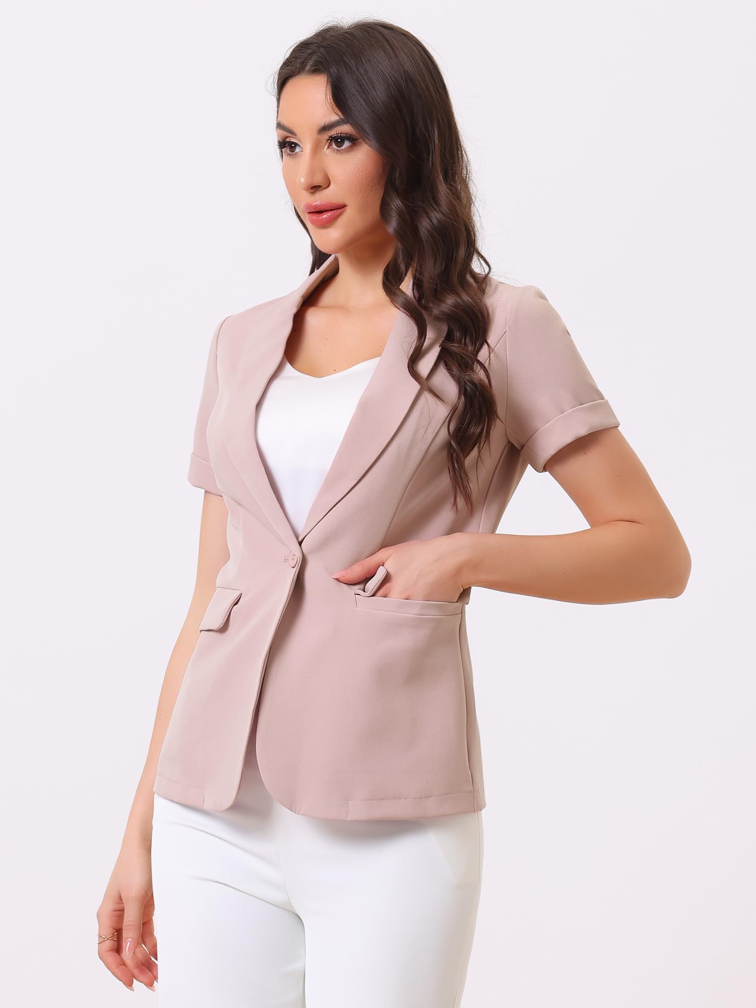 Allegra K Blazer Manches Courtes Femme avec 1 Bouton Veste De Costume De Bureau