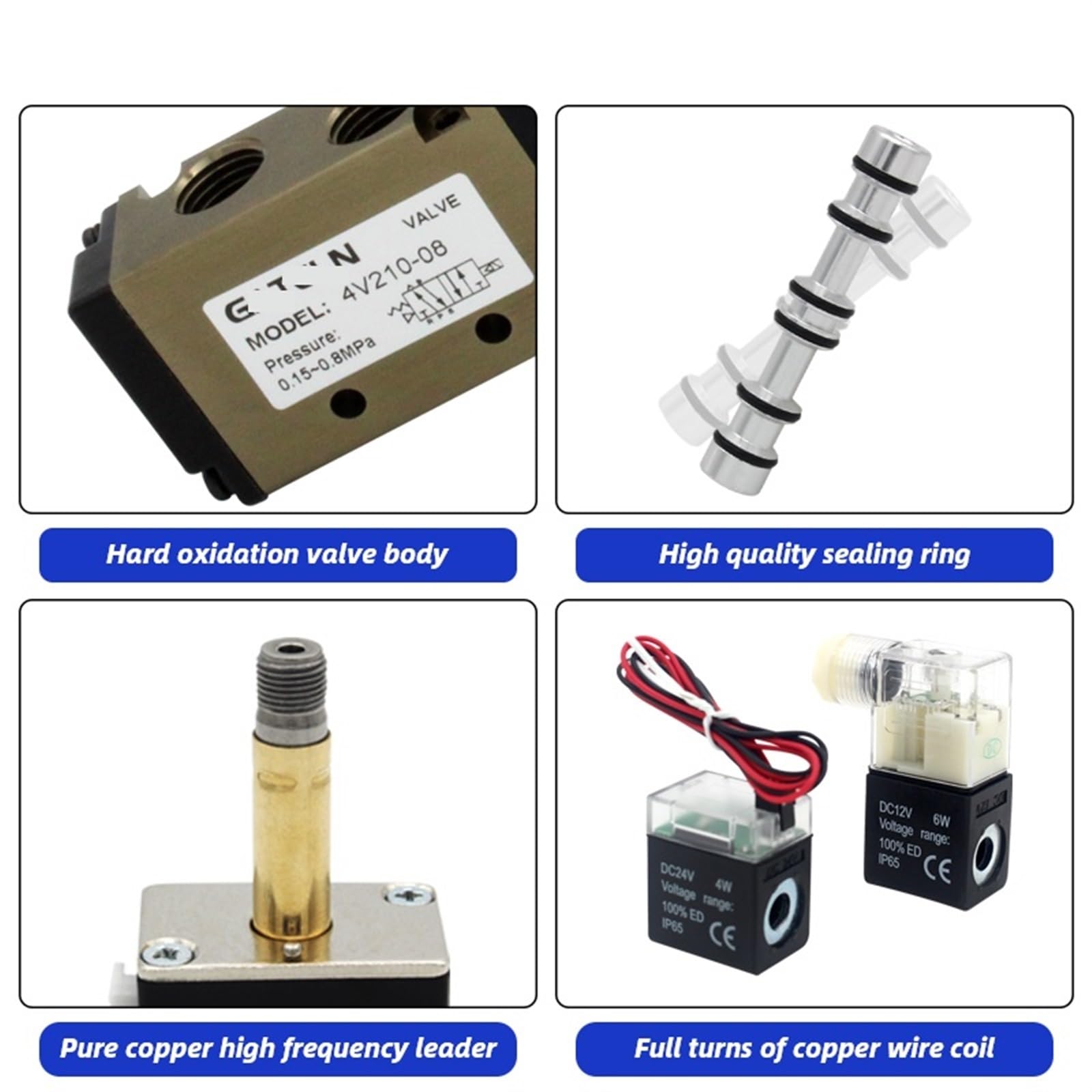 4V210-08 DC24V 12V AC220V AC110V 2 pozycje 5-drożny poczwórny zawór elektromagnetyczny Aluminiowa podstawa Montaż Tłumiki Zestaw 3 4 5 6 stacji 1 szt. (Kolor: DC24V 8mm armatury, rozmiar: 6 stacji)