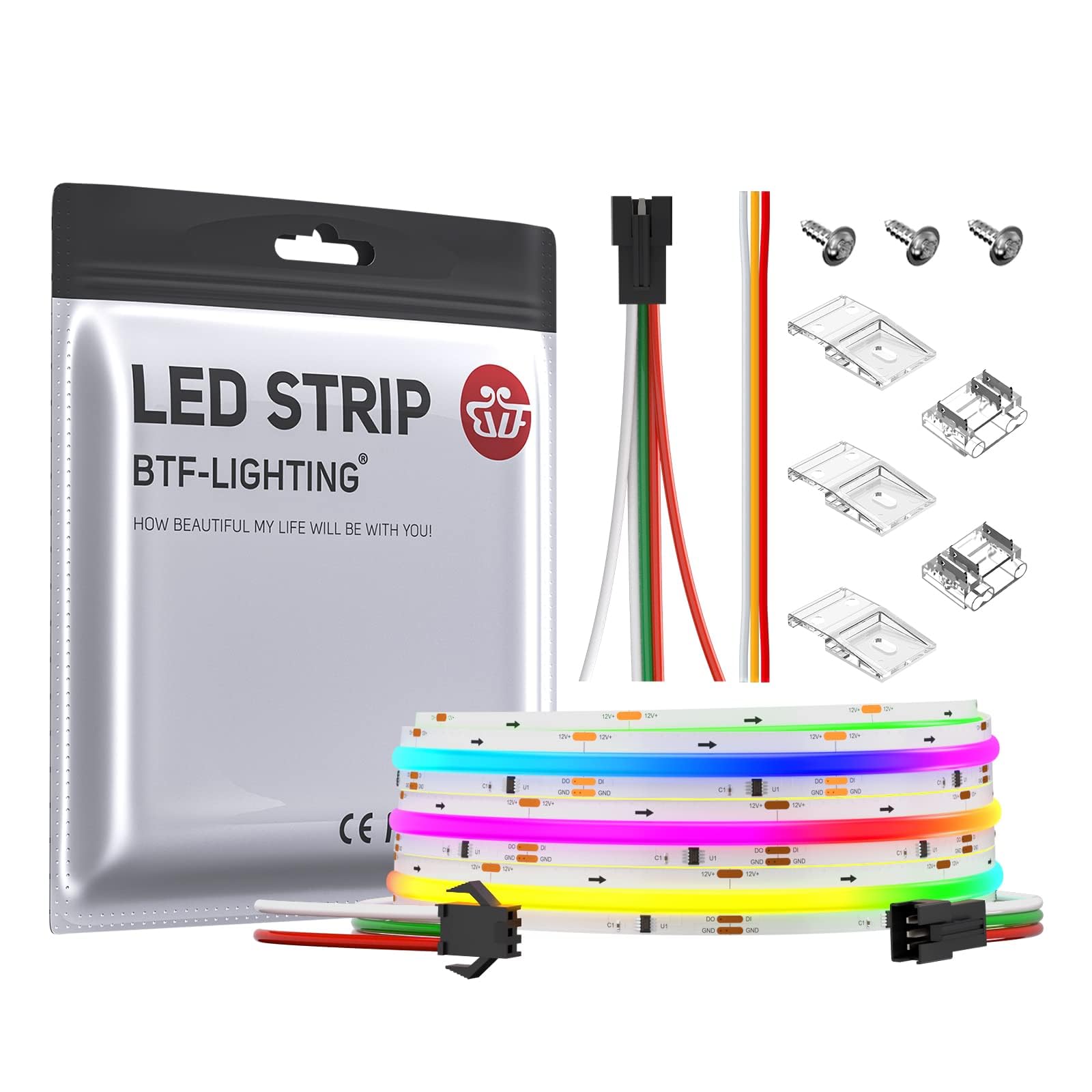 BTF-LIGHTING FCOB SPI RGB Flexible High Density LED Strip COB WS2811 IC LED Strip 3M 720LEDs/m DC12V White PCB IP30 Chasing Colour(Without Controller and Power Supply) โ image 1