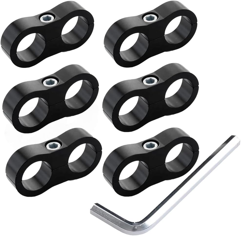 YSIL 12AN Hose Separator Clamp Fuel Line Mounting Clamp Aluminum Suitable for Oil Line Brake Line Water Pipe and Gas Line Black 6PCS