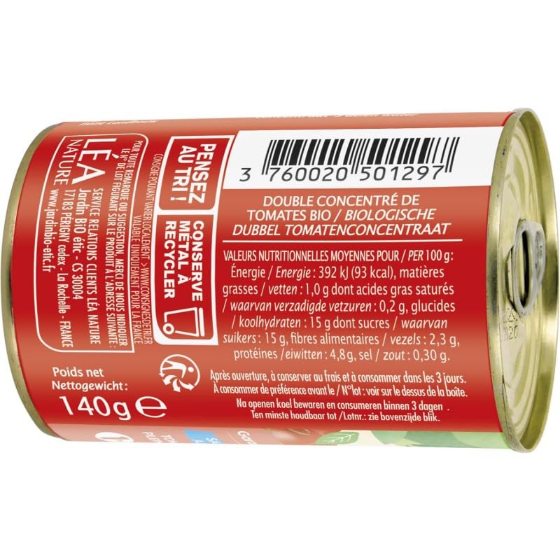 Jardin Bio Étic Double Concentré de Tomates Bio 140g - Saveur Intense & Naturelle pour vos Recettes Gourmandes - Produit Diététique et Gourmand - Le Lot De 4