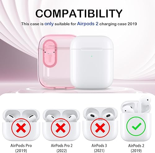 Miniatura 9 de MHYALUDO Funda para Airpods de 2 generación, TPU suave transparente transparente de cuatro esquinas, grado militar, a prueba de golpes, con kit de