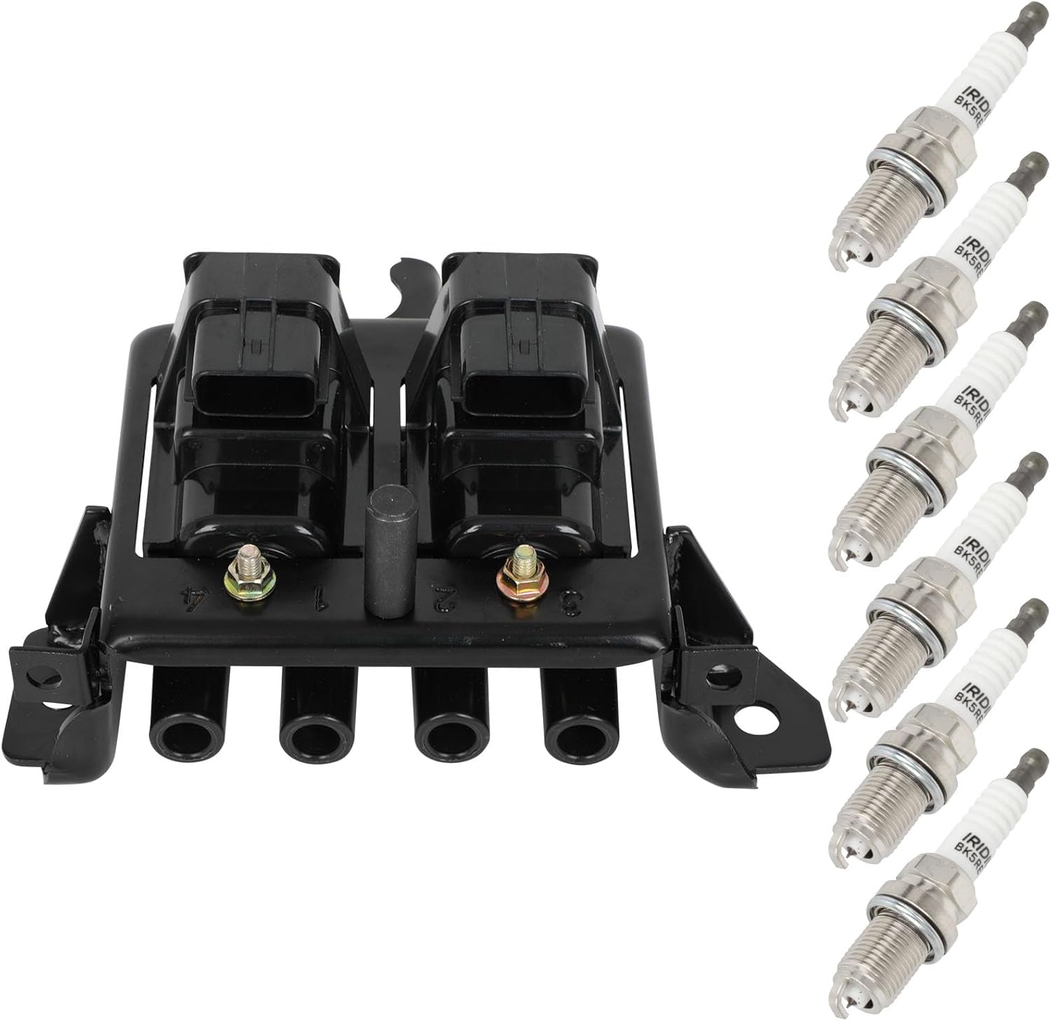 OCPTY Ignition Coils Compatible 1999-2000 for Mazda Miata 1.8L/L4 4+4-Pins Coil Packs Replacement: UF343 1 Ignition Coils with 6 Iridium Spark Plugs PCS