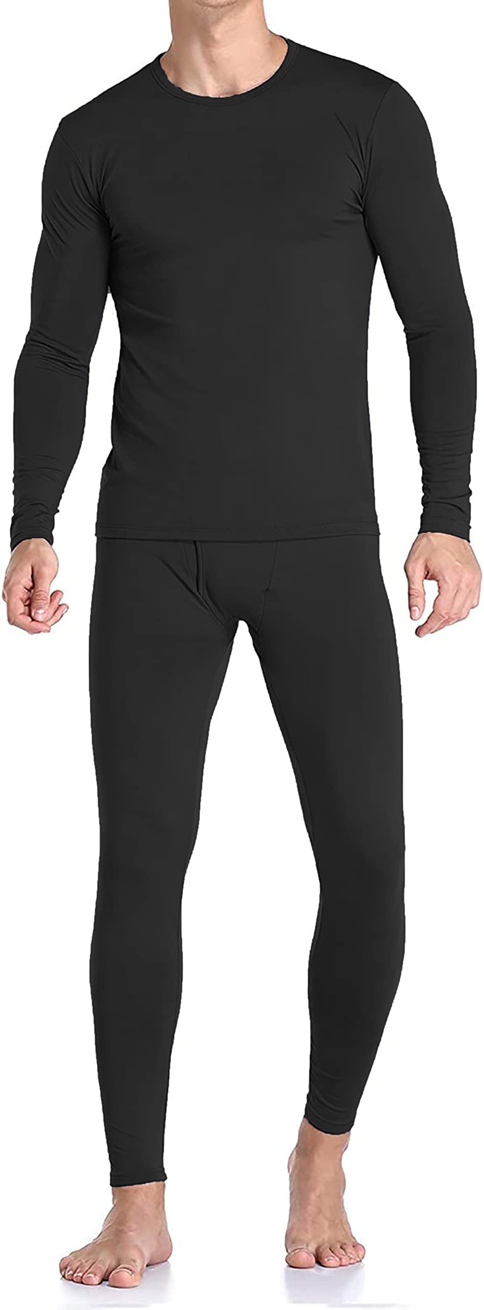 Mens Fleece Lined Thermal Top & Bottom Underwear Set, Long Johns Base Layer Ultra-Soft