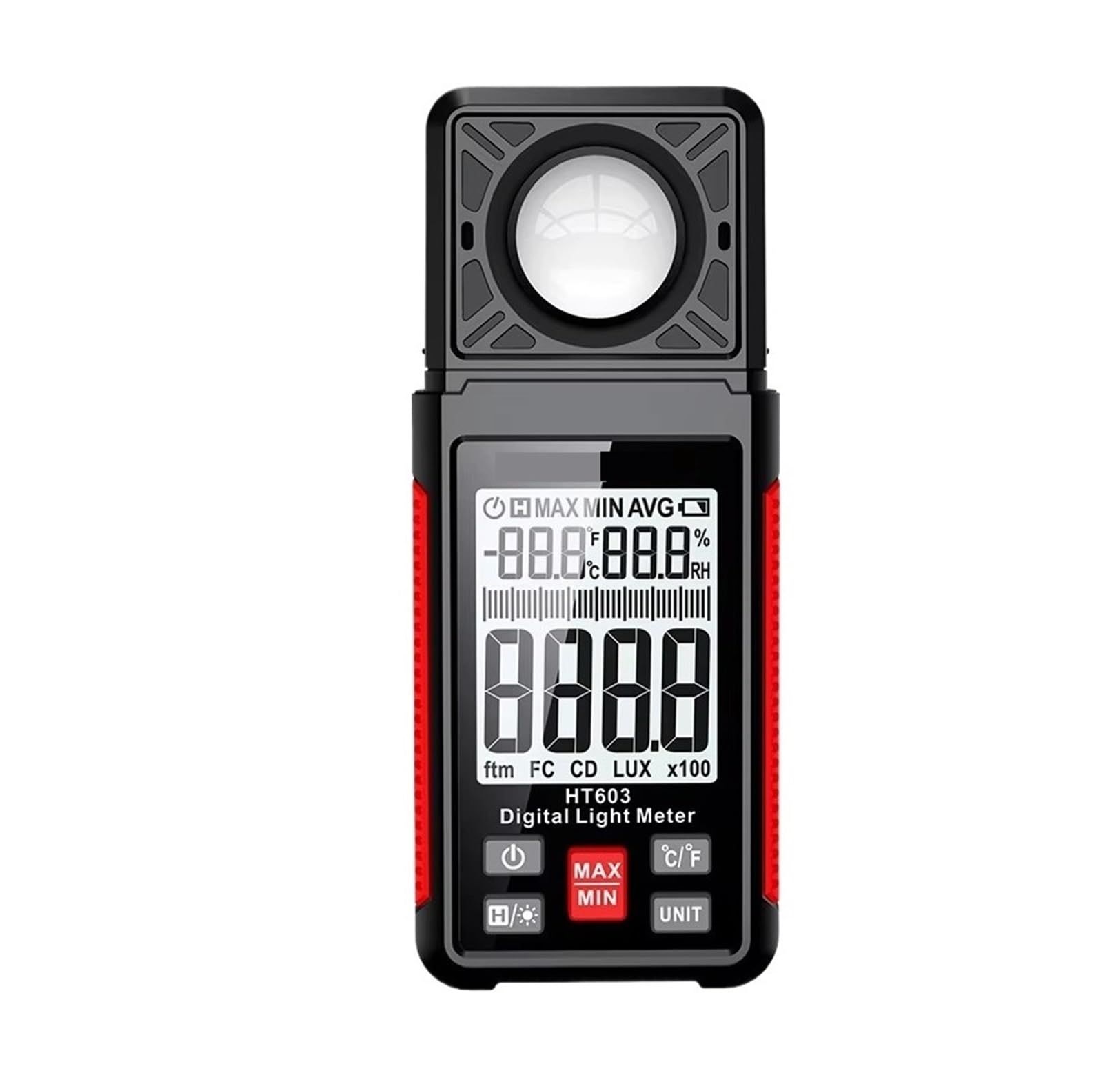 Luxómetro Digital 200000 Lux FC medidor de iluminancia fotómetro probador con Humedad y Temperatura Ambiente para Interior y Exterior