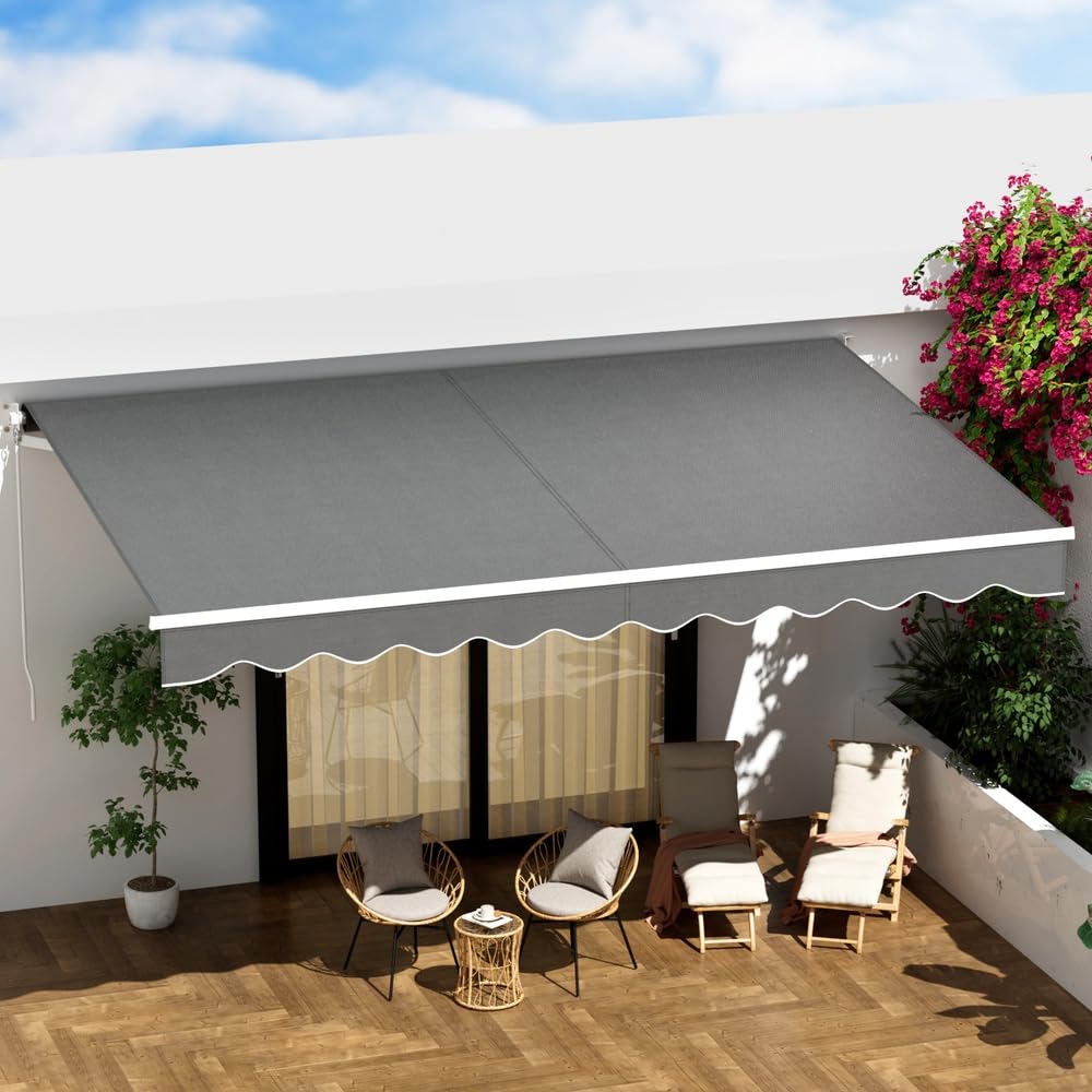 Instahut Retractable Folding Arm Awning Manual Sunshade 3.5M X 2.5M Grey main image 0