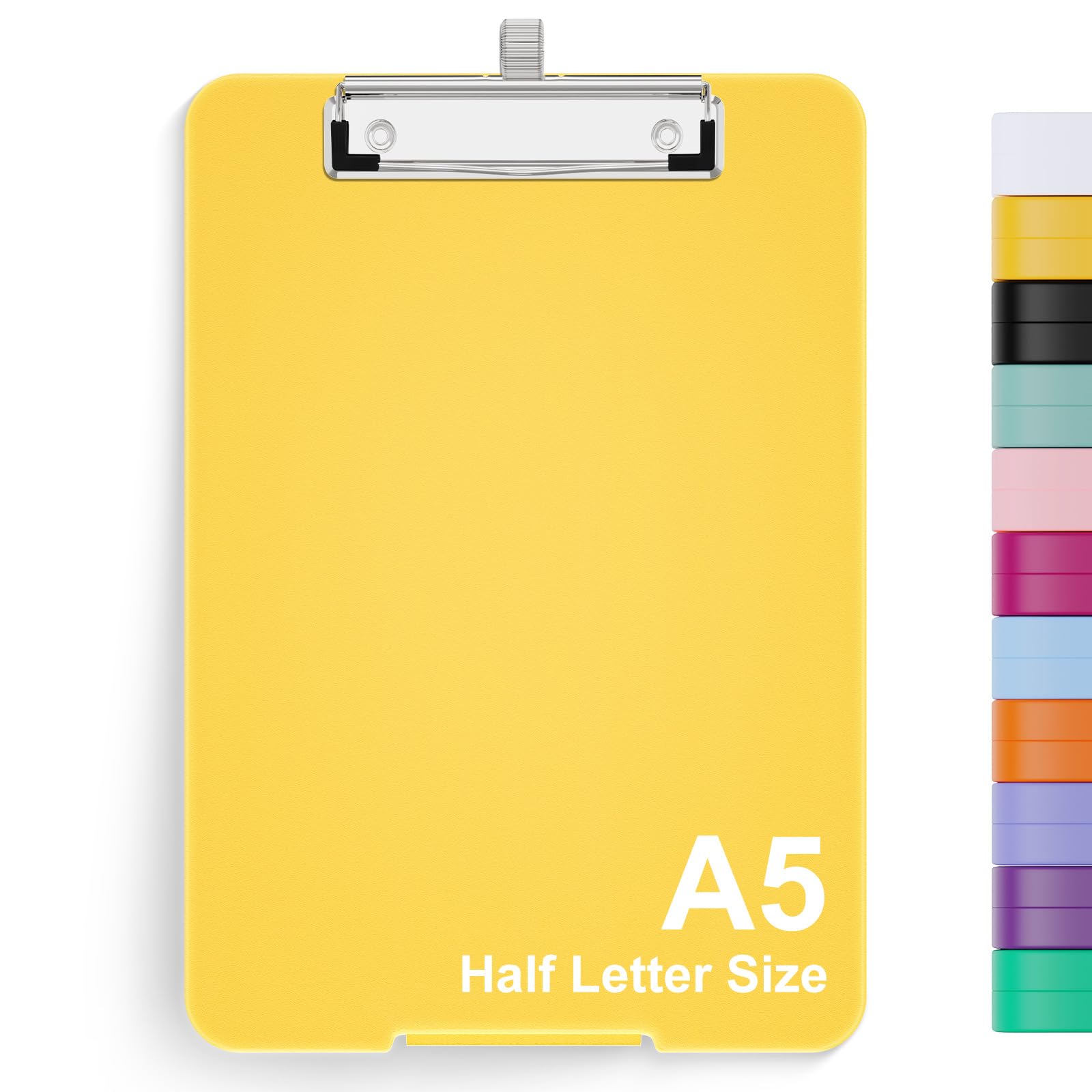 Hongri A5 Clipboard with Storage, Metal Retractable Pen Holder, 6 x 9'' Nursing Plastic Foldable Clip Board, Size 9.4 x 6.1 x 0.9 in, Office Supplies, School Supplies, Menu Box for Work, Yellow