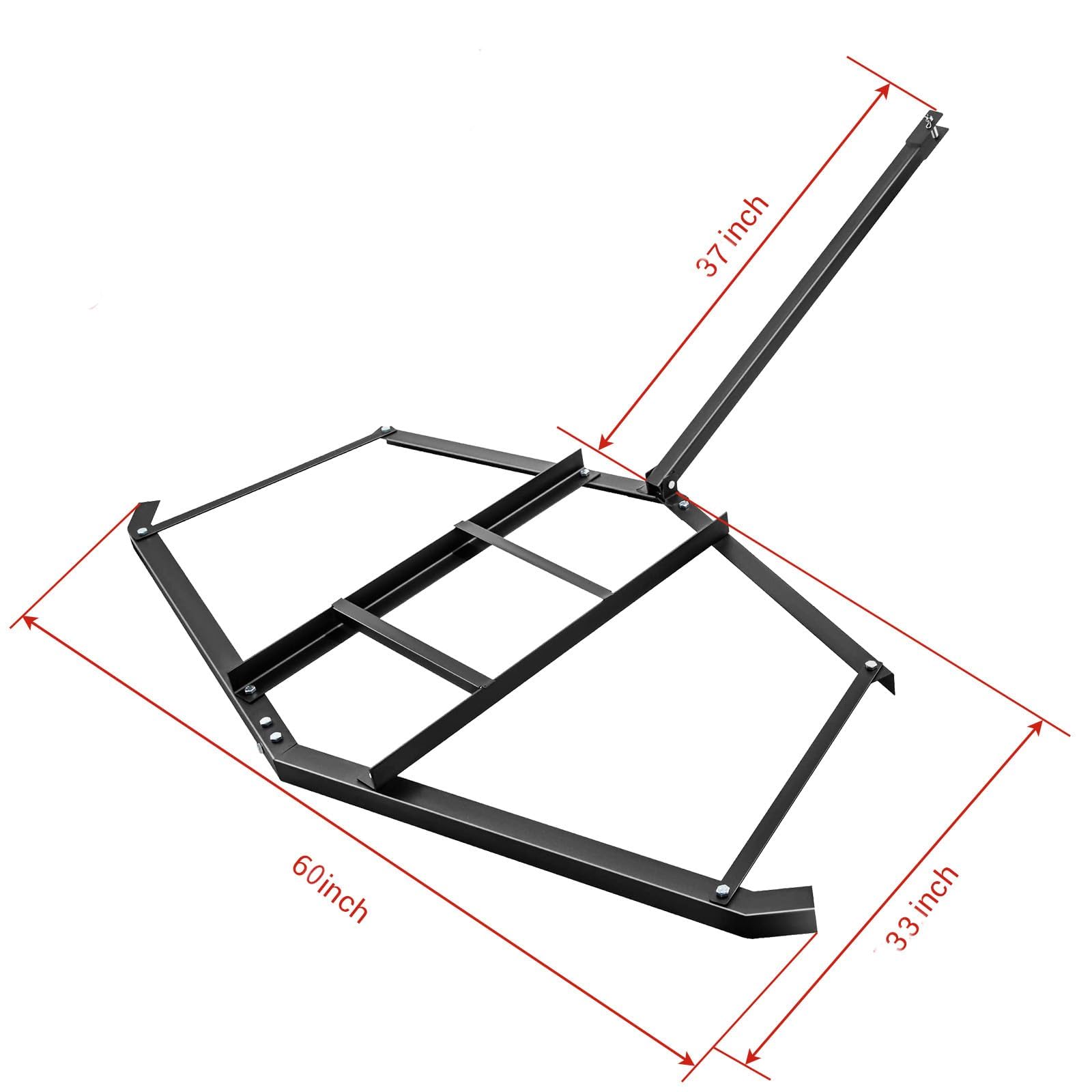Schleppegge, 152x84 cm Wiesenegge für Rasentraktor, Geländefahrzeuge, ATV & UTV, Tragkraft bis zu 25 kg, Wiesenschleppe aus Stahl mit verstellbaren Stangen, für Kiesauffahrten, Bauernhof, Feldgarten