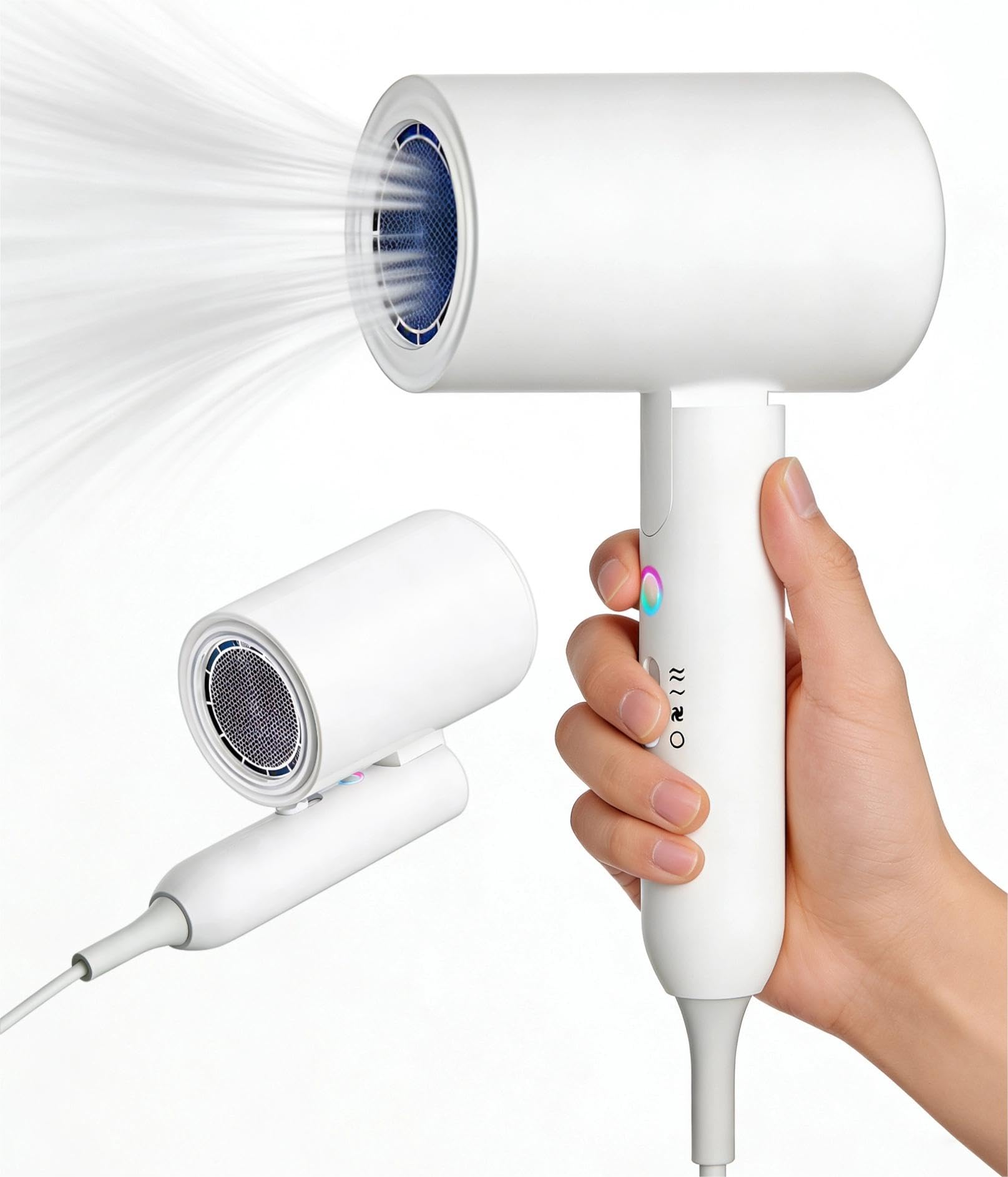Ionic Hair Dryer 2000W Foldable Travel Hairdryer Portable Compact Blow Dryer White Big Wind and Low Noise Mini