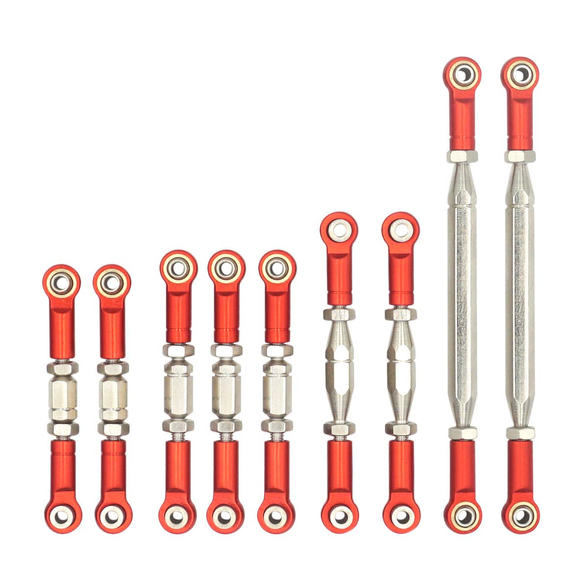 Axixi 9Pcs Servo Link Tie Rod Upper Suspension Arm Shock Absorber Linkage Kit Length Adjustable for Wltoys 12428-ABC 12429 12423-ABC FY-01 FY-02 FY-03 FY-04 FY-05 FY-07 1/12 RC Car(Red)