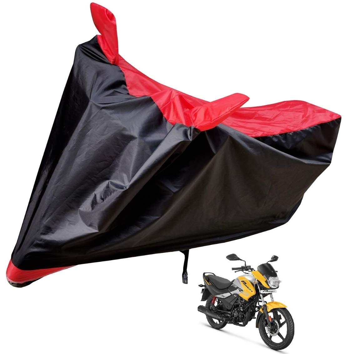Auto Hub Bike Cover Compatible with Hero Passion Pro New with Mirror Pocket,Dustproof, Windproof, Belt Buckle, Passion Pro New Bike Cover- Black, Red - 1 Unit