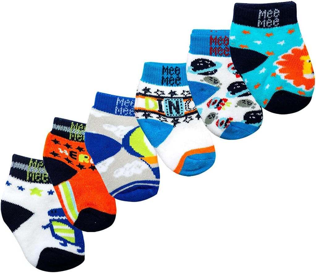 Mee MeeMee Mee Baby Socks |Cotton Anti-Skid Non-Slip| Pack of 6 Assorted Prints | Extra Thick Winter Socks for Infants & Toddlers | Soft, Warm, Breathable & Sweat-Resistant Fabric