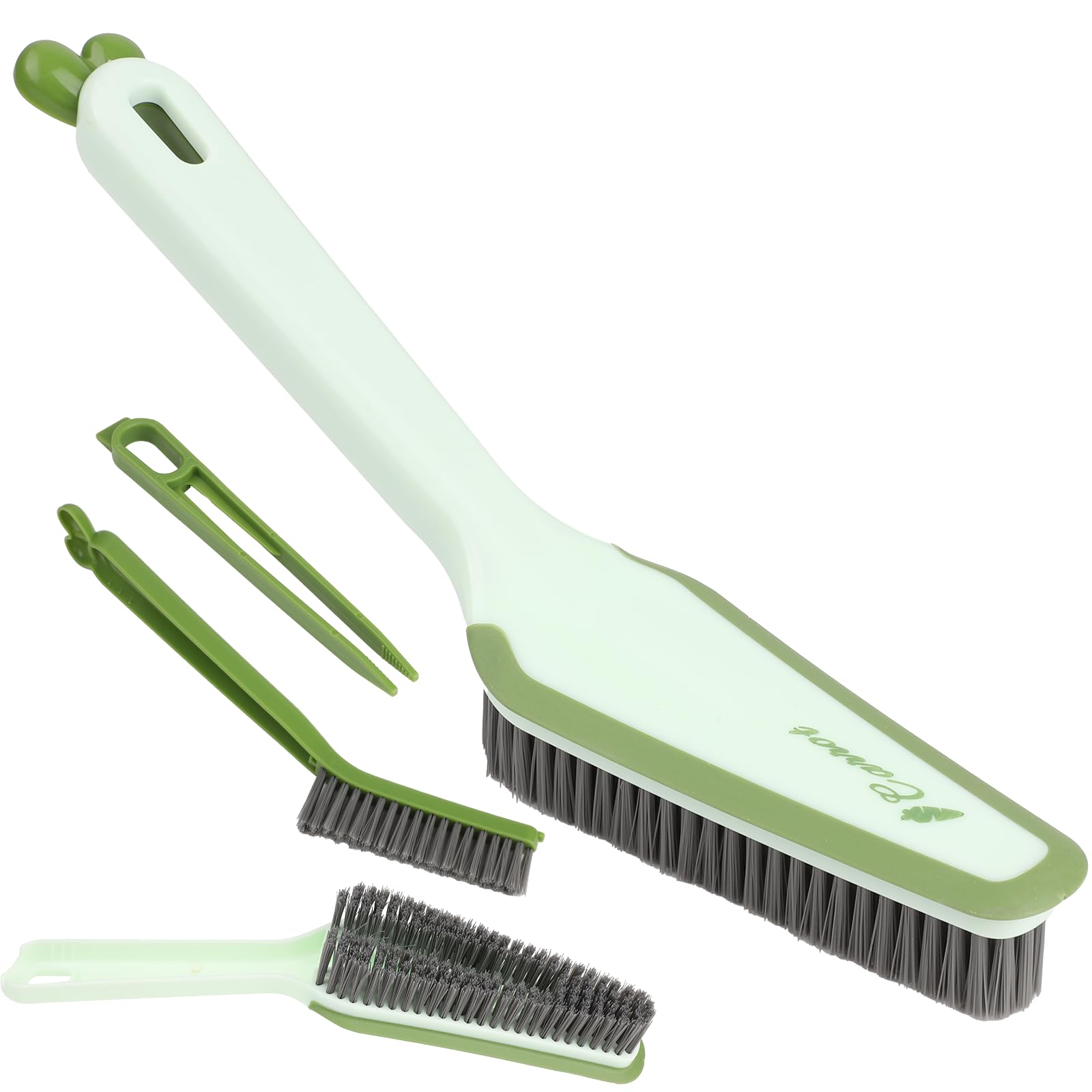 Bathroom Cleaner Shower Cleaning Brush, Floor Scrubbing Carpet Hard Bristle Brush with Handle, Crevice Brush, Clip & Rubber Scraper, Cleaning Supplies for Bathtub Toilet Sink Tile, Green