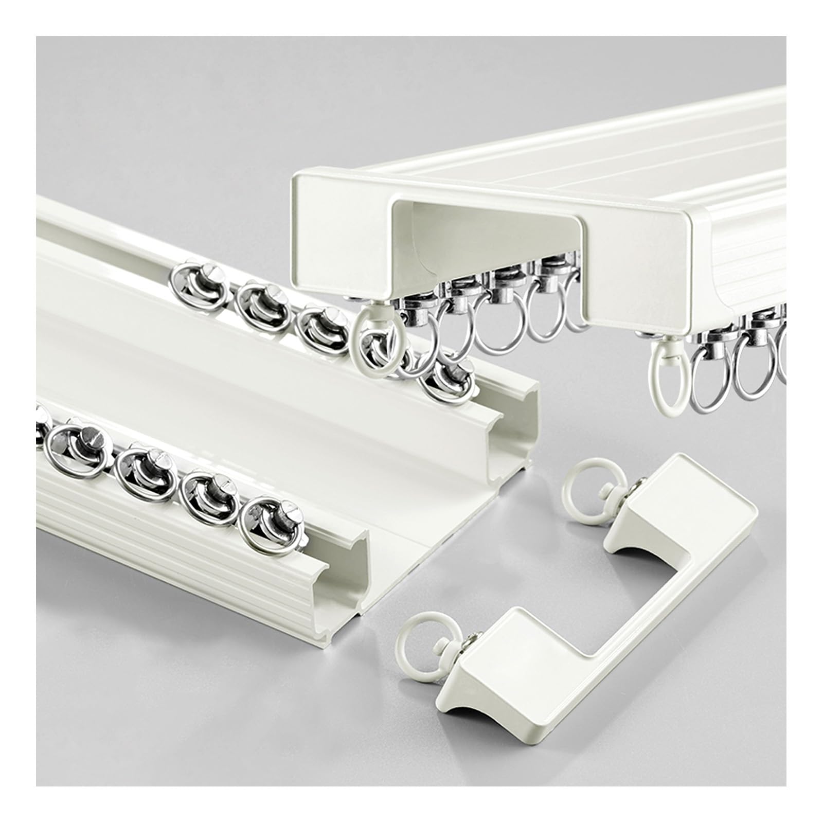 Heavy Duty Double Curtain Track - Ceiling & Wall Mount, 390cm Aluminium Glide Rails for Living Room, Bedroom, Office - Adjustable Length 170/270/450cm, Modern White Design