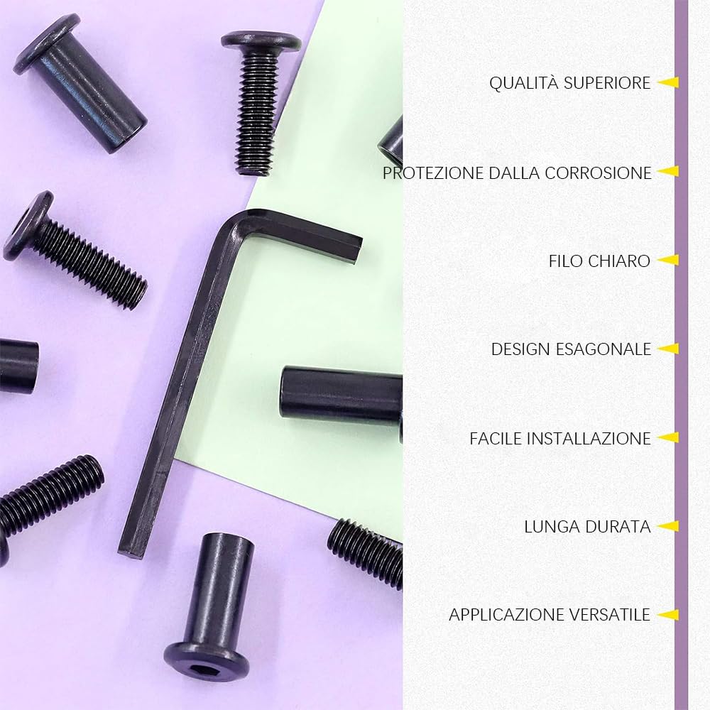 ORTAVA 20 Viti di Collegamento M4 x 10 mm, Viti per Mobili, Dado a Manicotto M4, Viti a Manicotto, in Acciaio Inox A2 V2A, Ossido Nero, Connettore per Armadio con Chiavi a Brugola