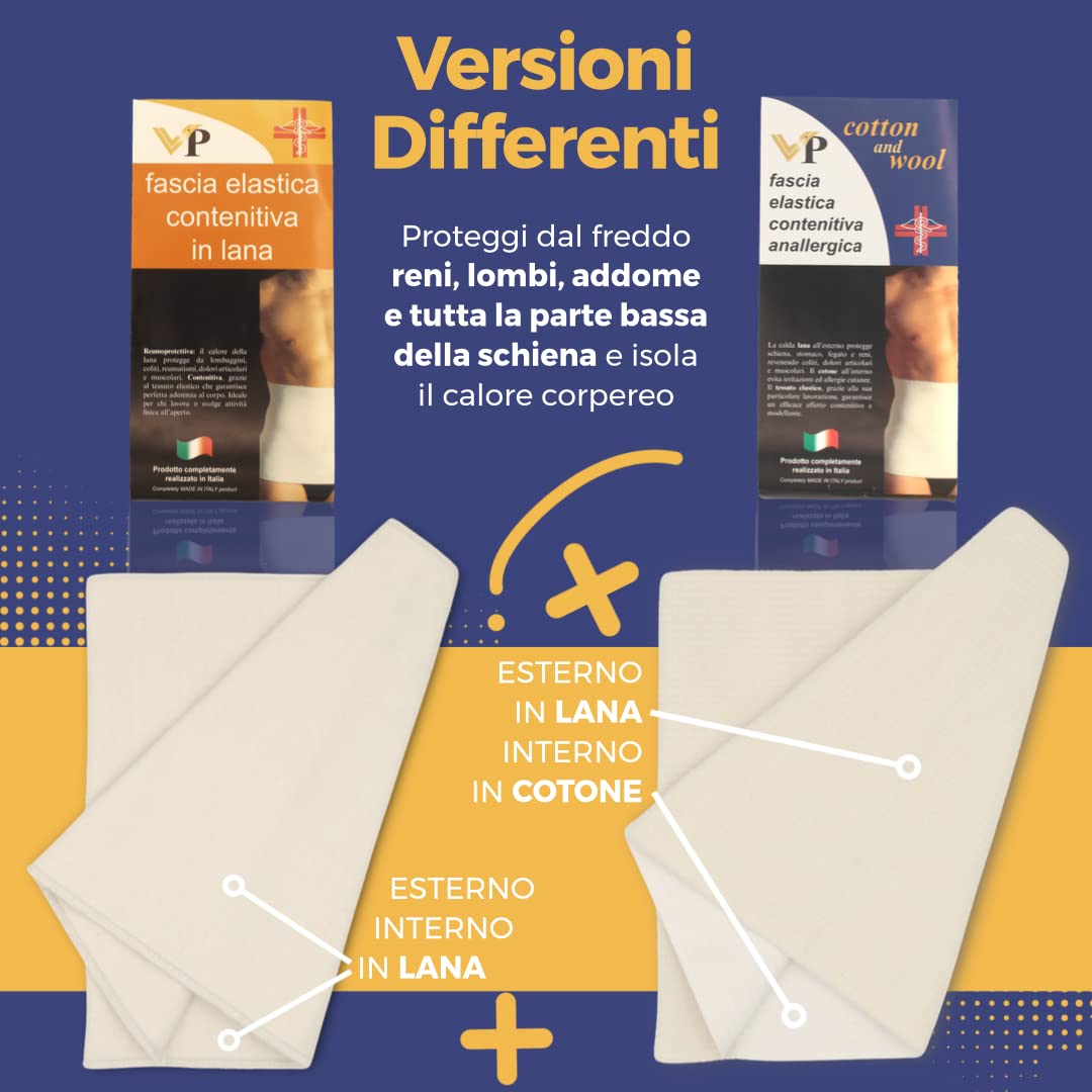 VP Pancera Contenitiva Uomo Donna Lombare Riscaldante in Lana e Cotone | Fascia Post-Operatoria Made in Italy, Sollievo Mal di Schiena