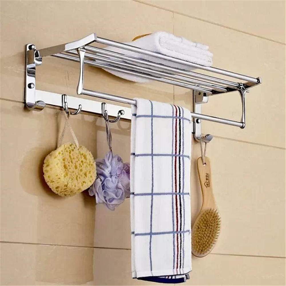 LMYSXAOZ LNNSHX Towel Rack,Stainless Steel Rack,90 Foldable Double Shelf, Wall-Mounted Shower Shelf Organizer,for Kitchen Bathrooms Lavatory Closets-TypeB-Punch-40cm (Type Apunch50cm)