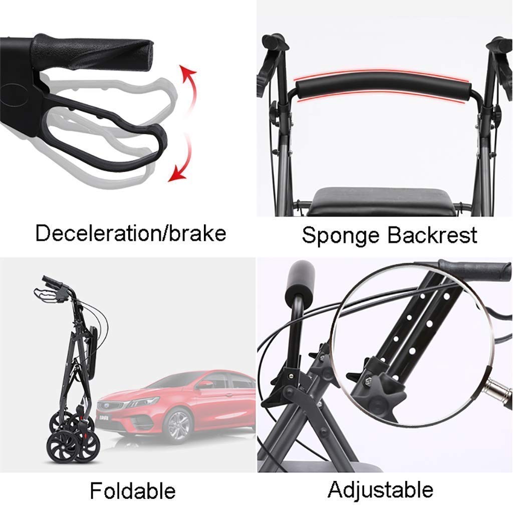 Chodzik, aluminiowy składany wózek ułatwiający poruszanie się/walker/rollator/wózek na zakupy z siedzeniem i hamulcem ręcznym wąska rama do chodzenia little surprise
