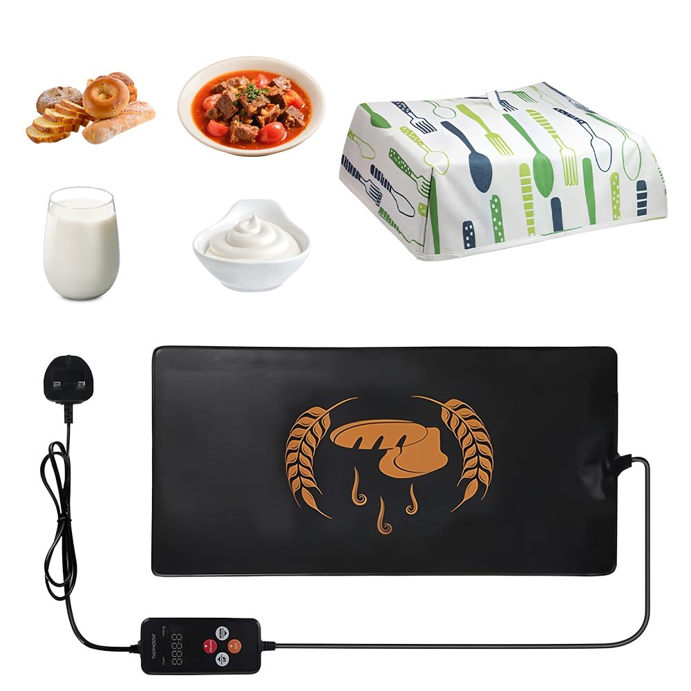 Bread Proofer Warming Mat with Heat Preservation Cover, 53 * 25 cm Adjustable Temperature Dough Starter Mat, Timer Function, Sourdough Dough Proofer for Perfect Bread, Yogurt, Food Preservation