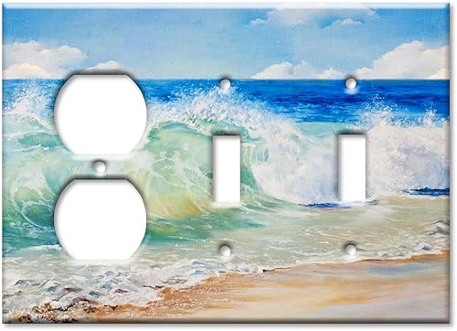 Miniatura 13 de Art Plates - Placa decorativa de pared metálica dúplex eléctrica - Cubierta de salida de 1 banda - Pintura de playa (fabricada en EE. UU.)