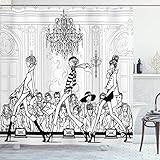 Ambesonne Fashion Shower Curtain, Show Catwalk Mannequins Audience Supermodel Human Crowd Illustration, Cloth Fabric Bathroom Decor Set with Hooks, 69' W x 70' L, Ecru Black