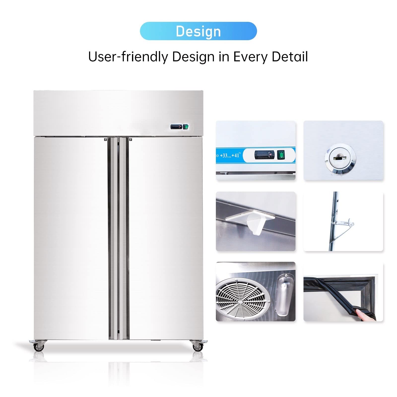 Aceland Af-48b Non-Etl 48"W Commercial Freezer 2 Door 2 Section Stainless Steel Reach In Solid Door Upright Fan Cooling Cooler For Restuarant, Bar, Shop, Residential 36 Cu.Ft on Fridge.com - View 5