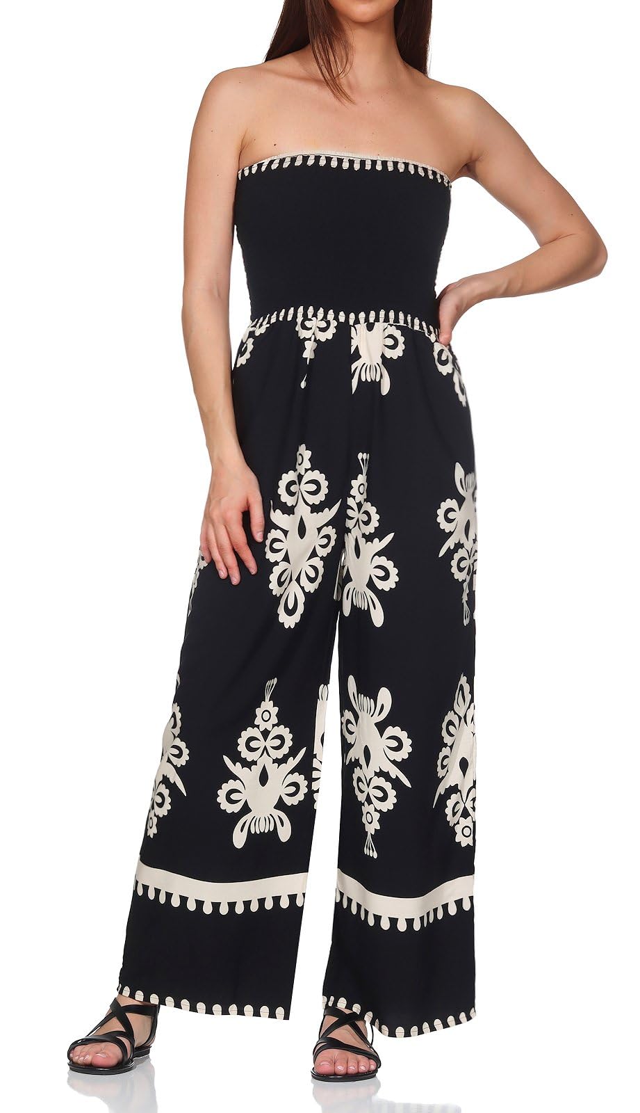 Hailys Damen Viskose Jumpsuit Bandeau Overall Einteiler trägerlos mit Ornamentmuster Ja44nina