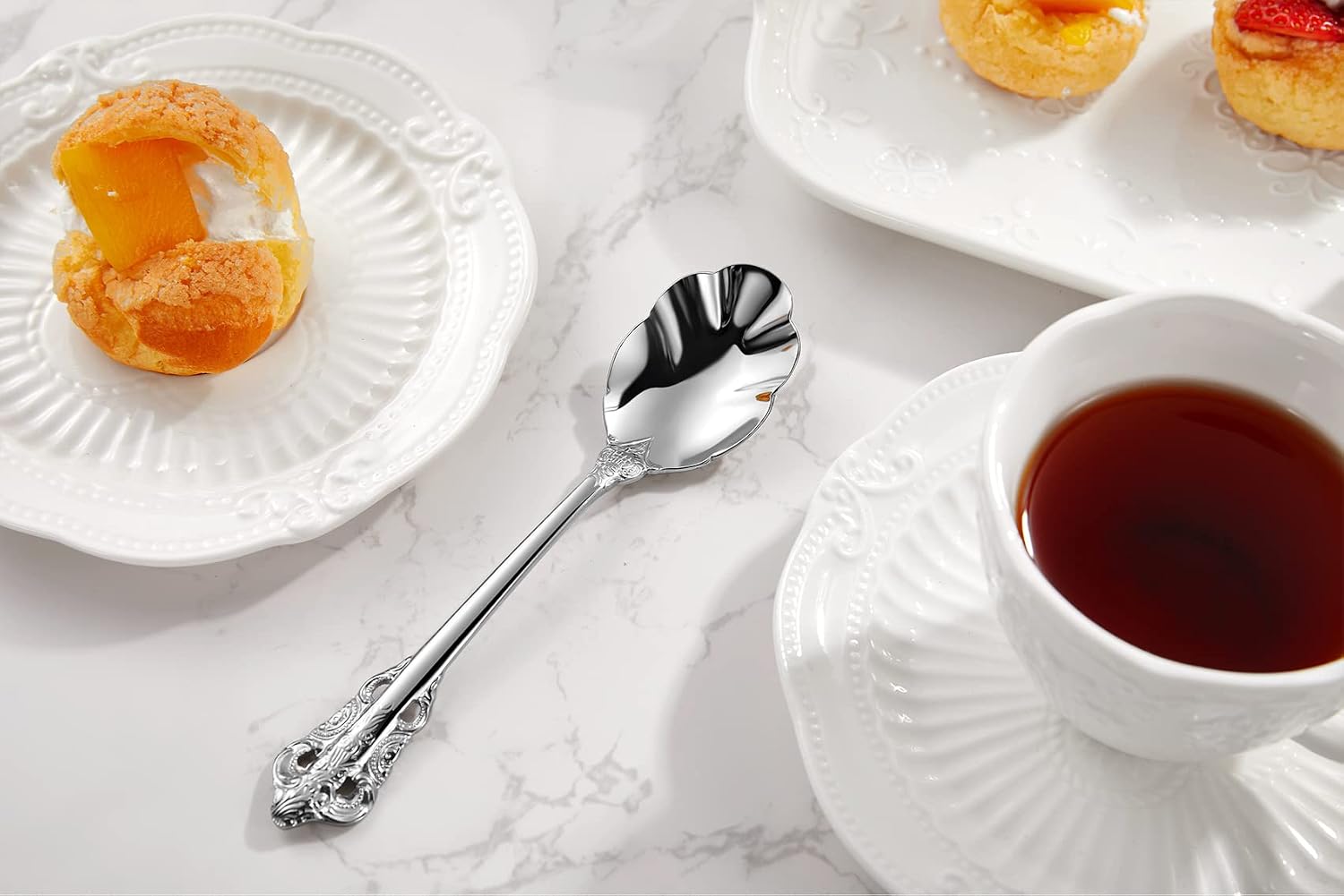 KEAWELL Premium Luxury 4-Piece 6-Inch Tea Spoon Set (Silver)
