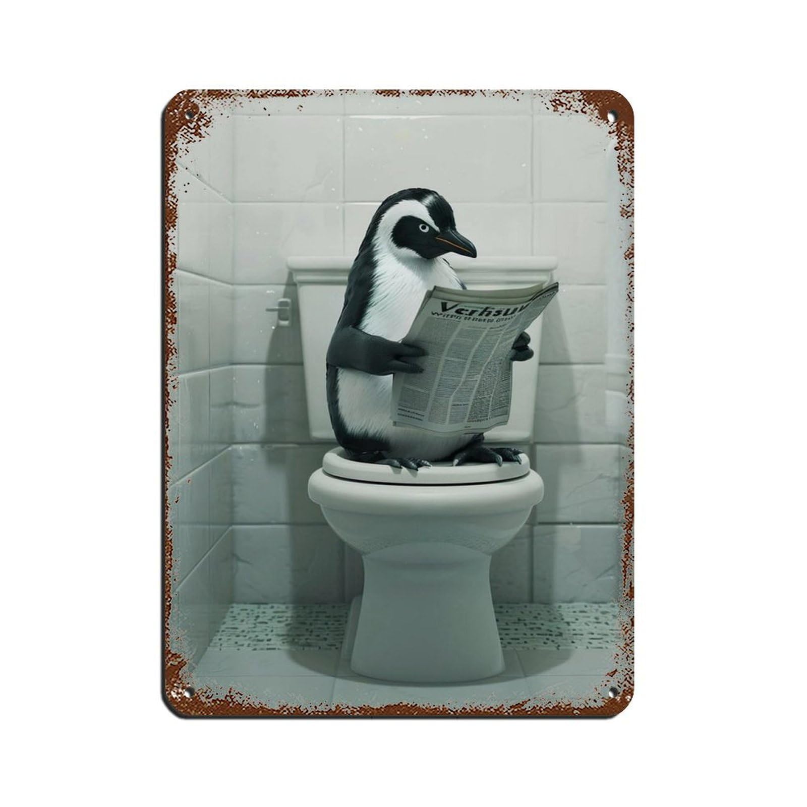 Penguin Sitting on The Toilet Reading A Newspaper Retro Poster Metal Tin Sign Chic Art Retro Iron Painting Bar People Cave Cafe Family Garage Poster Wall Decoration 12x16inch(30x40cm)