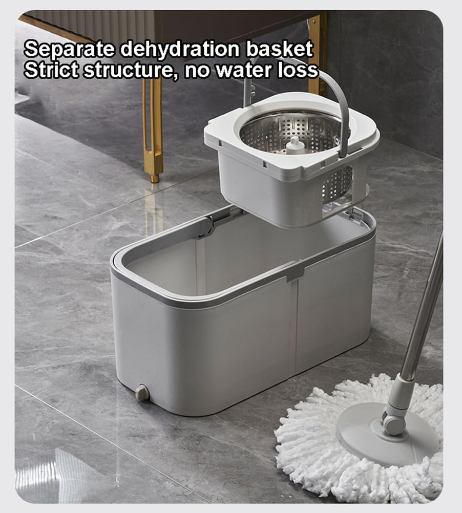 Système de Seau à essorage, Ensemble Balai et Seau avec essoreuse, balais ménagers avec 1 Recharge, Balai à Manche Extensible pour Le Nettoyage des sols