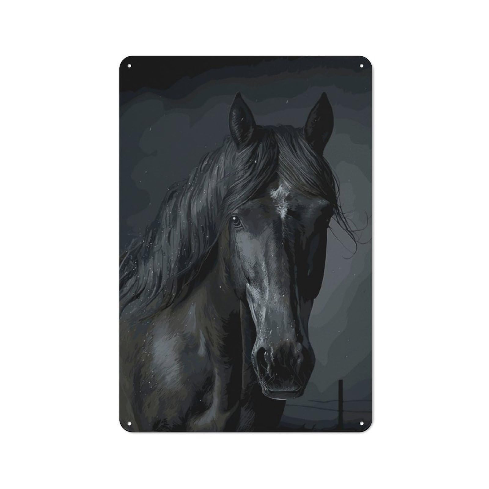 Junmoney Black Horse Printed Metal Sign 30X20cm For Café Or Restaurant, For Hospitality Interior Collectors