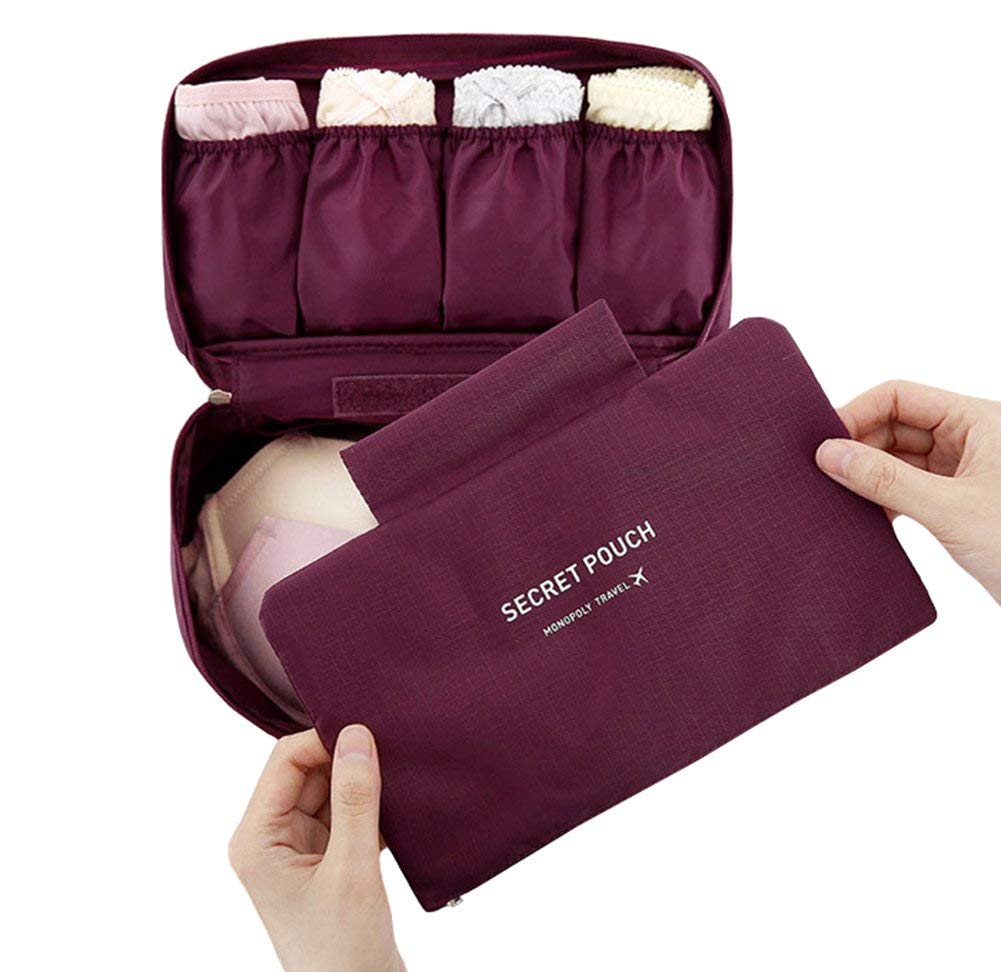 eWINNER Classic Fashion Portable Multi-Functional Travel Organizer Cosmetic Make-up Bag Luggage Storage Case Bra Underwear Pouch Baby Diaper Bag (Wine Red)
