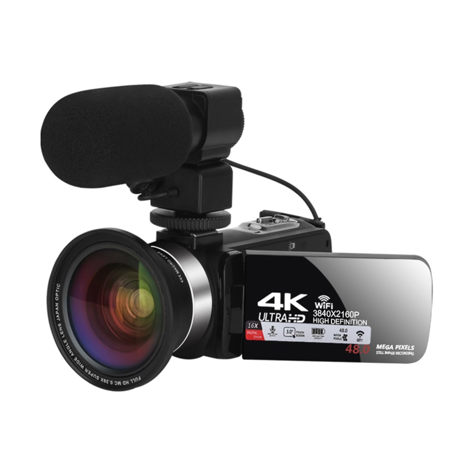 Videoregistratore Full 4K Streaming Videocamera WiFi Videocamere Vlog Digitali UHD 48MP for Esterni Portatili for La Fotografia(128G SD Card,Set 2)