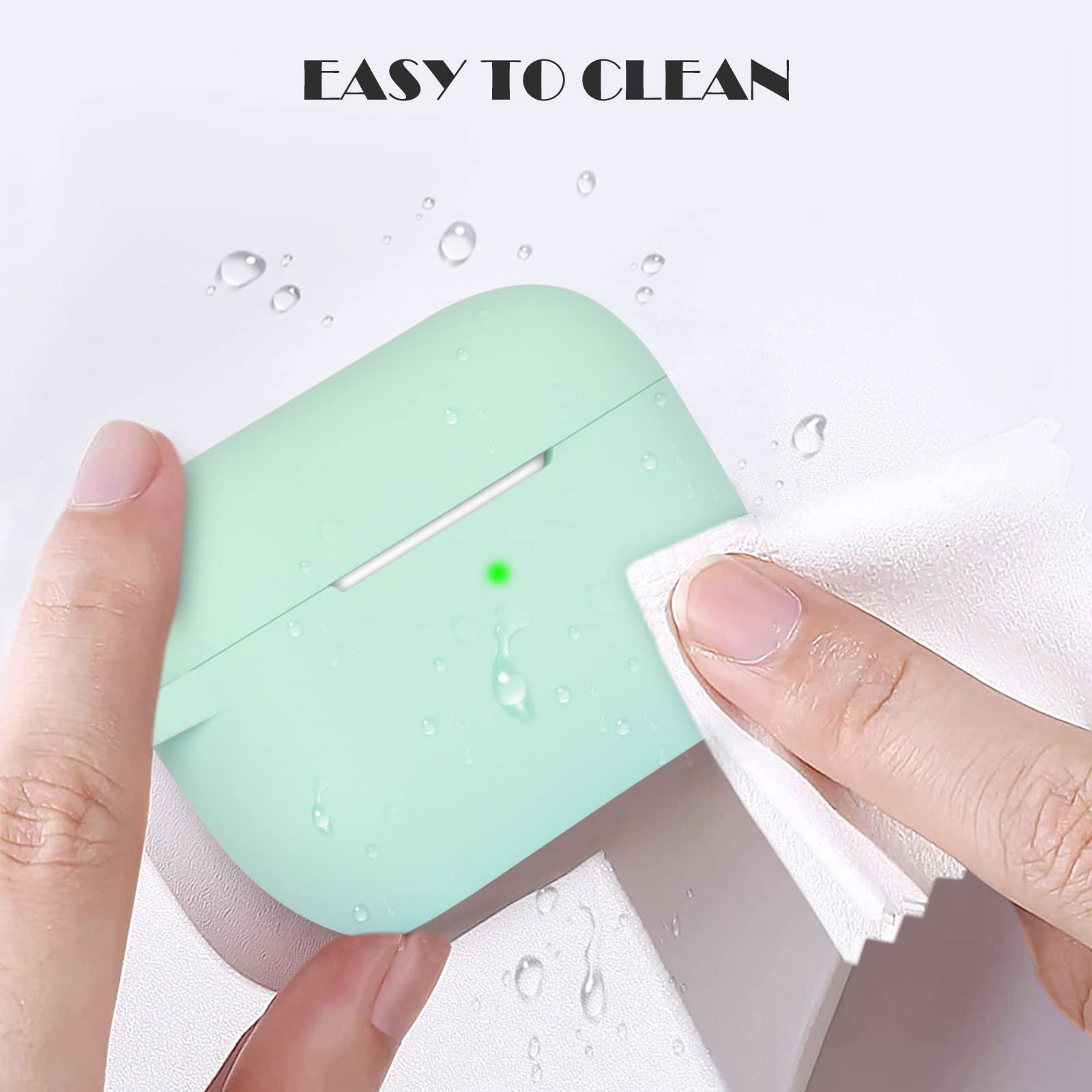 Case Cover Compatible with Airpods Pro, Soft Silicone Skin Case Cover Shock-Absorbing Protective Case for Airpods Pro 2019 with Carabiner, Front LED Visible, Turquoise — view 5