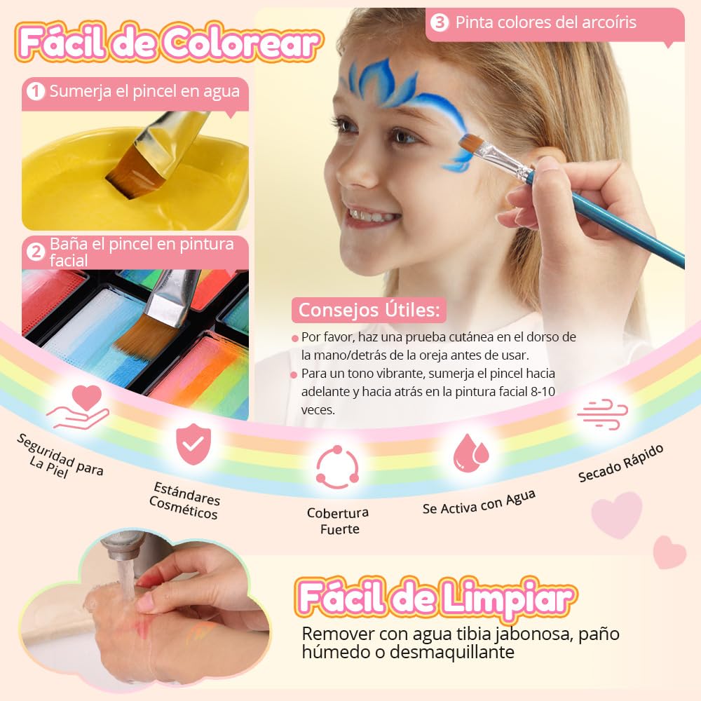 Janolia Pintacaras Infantil, 30 Colores Pinturas Cara para Niños con 4 Pinceles, Pintura Cara Niños Hipoalergenica, Pintura Facial Lavable, Maquillaje Infantil Face Paint Halloween Carnaval Fiesta — view 5