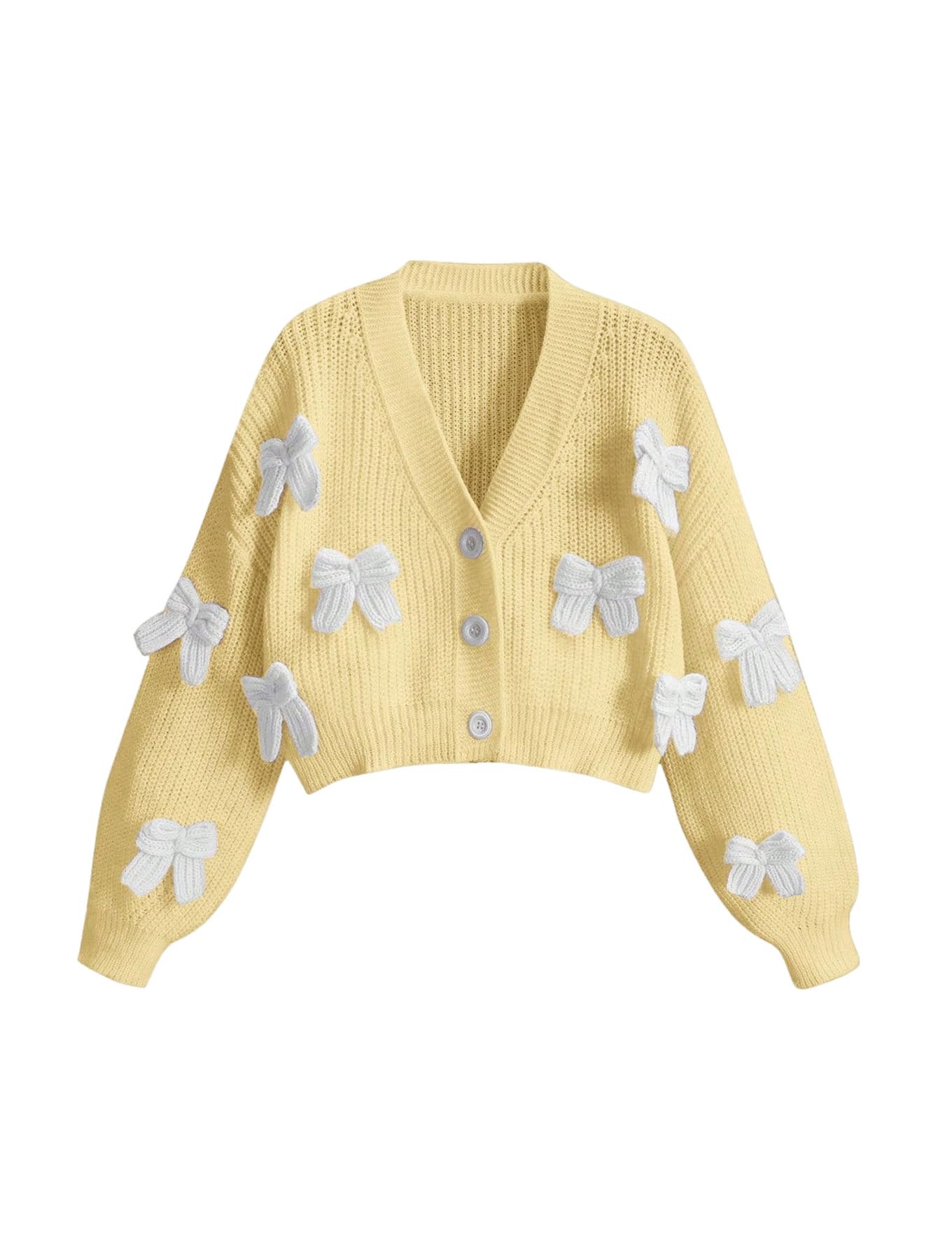 GORGLITTER Womens Cute Bow Cardigan Sweater Long Sleeve V Neck Button Down Pullover Top
