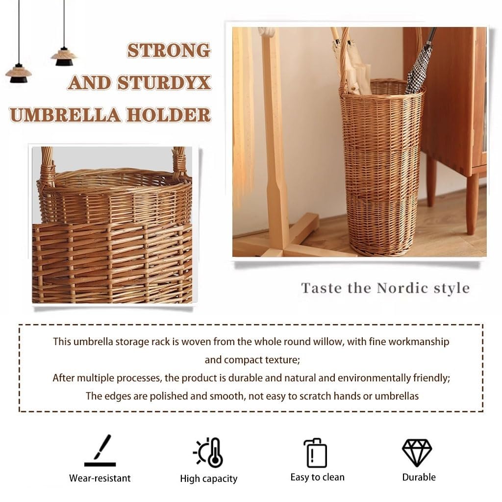 Générique Porte-parapluies, Seau de Rangement en Osier tressé, Panier à Linge avec poignée, Porte-parapluies d'intérieur Haut, pour Porte d'entrée ou Porche