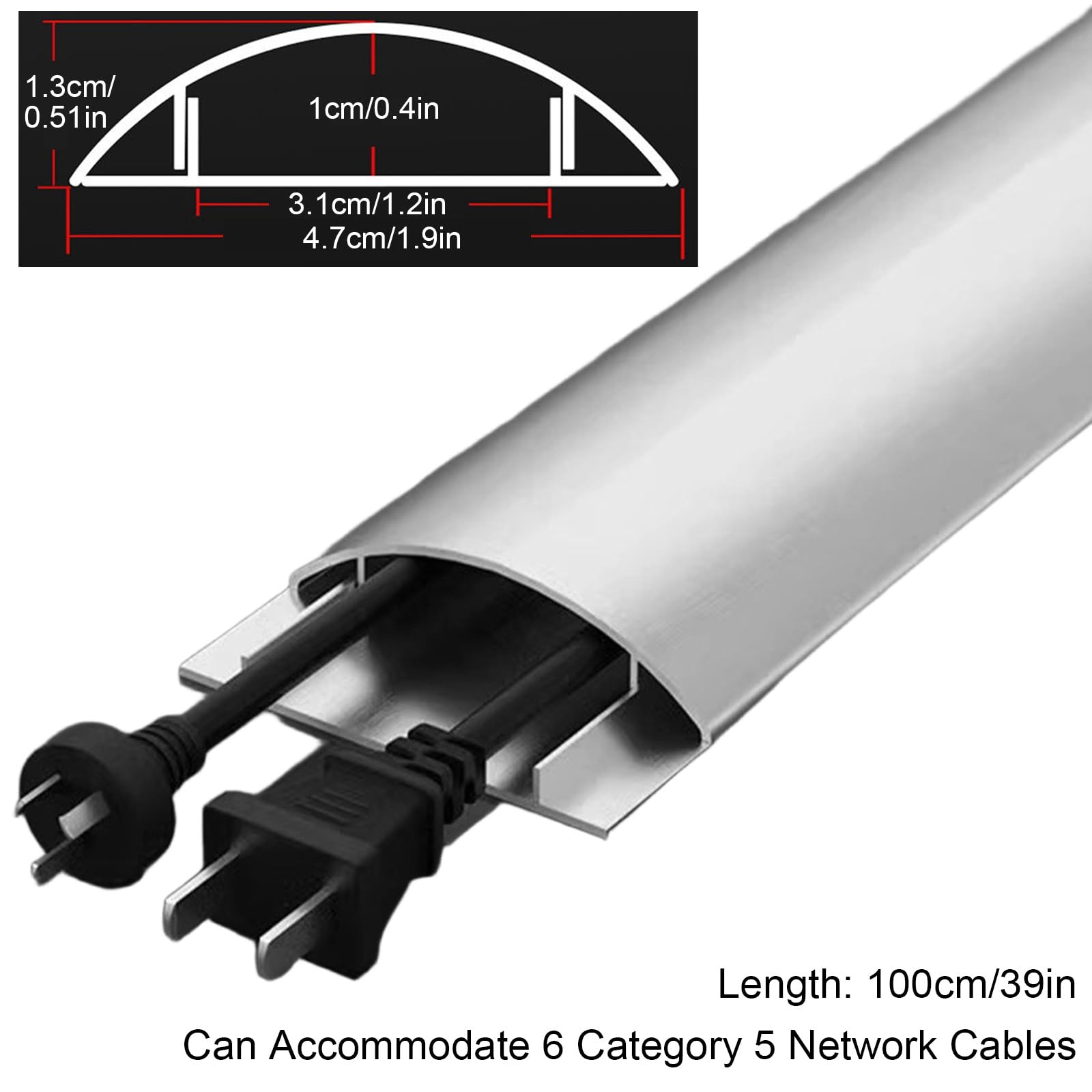 Passacavi Pavimento da 100 Cm, Canalina Passacavi Calpestabile Autoadesivo, Nasconde I Cavi di Prolunga, Previene Gli Inciampi, Gestione Dei Cavi per Casa/Ufficio(Red,4.7 * 1.3cm/1.9 * 0.51in)
