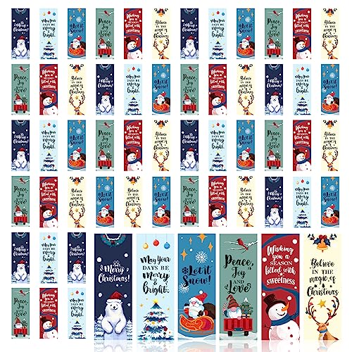Yoeejob 60Pcs Christmas Bookmarks Bulk For Women/Men/Kids, Xmas Tree Snowman Santa Reindeer Claus Bookmark For Book Lovers, Christmas Gift For Students, Holiday Party Favors #TOP16