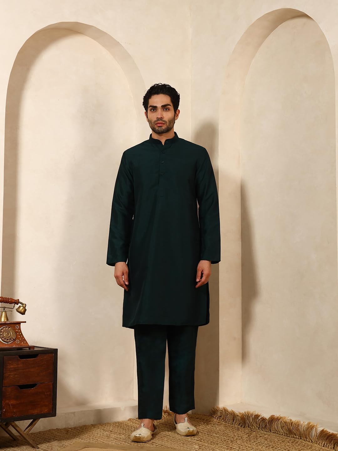 Pro-Ethic Style Developer Cotton Indo-Western Set with Embroidered Long Jacket for Men (C-129)