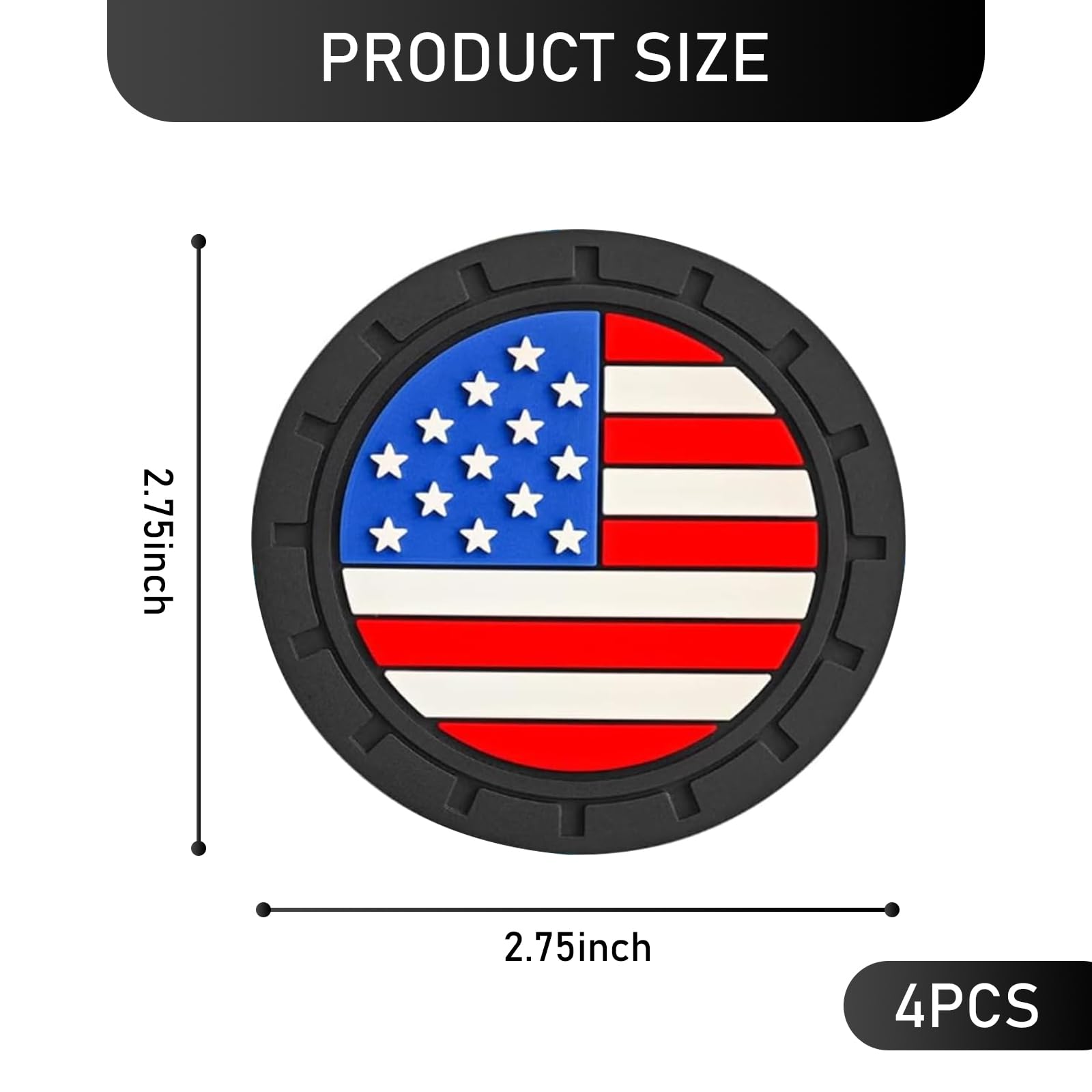 Slykew Pack-4 Car Cup Holder Coasters, 2.75 Inch Anti Slip Shockproof Embedded Drink Mat, American Flag Creative Decoration Coaster, Universal Car Interior Accessories (Multicolored)