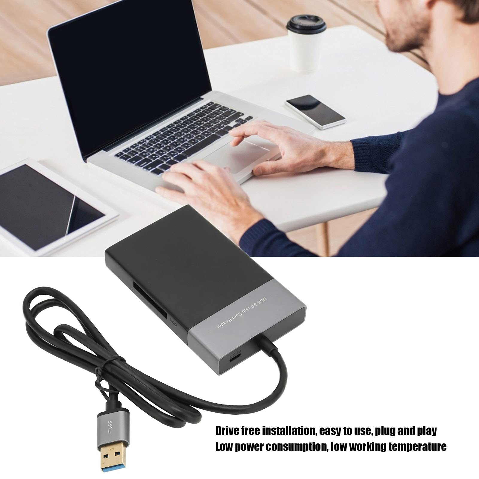 Lector de Tarjetas Versátil Adaptador USB3.0 6 en 1 de Alto Rendimiento para Vista OS X, Lector de Tarjetas de Almacenamiento Multifunción sin Unidad para Computadoras Portátiles