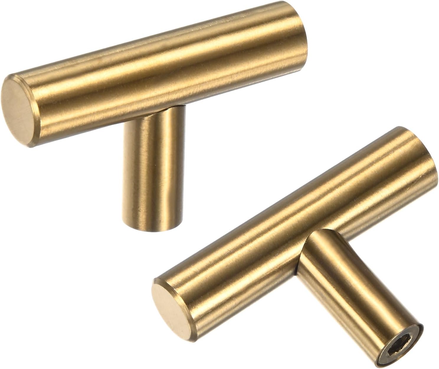 2-Pack Cabinet Pulls Knobs, 2" Modern Stainless Steel t Bar Knobs Single Hole Handles for Dresser Drawers/Office Decorative/Kitchen Bathroom Door [Gold]